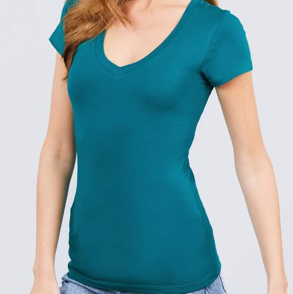 Only 2 Left - Teal Basic V Tee